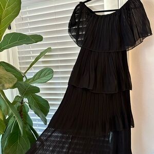 Black tiered midi dress